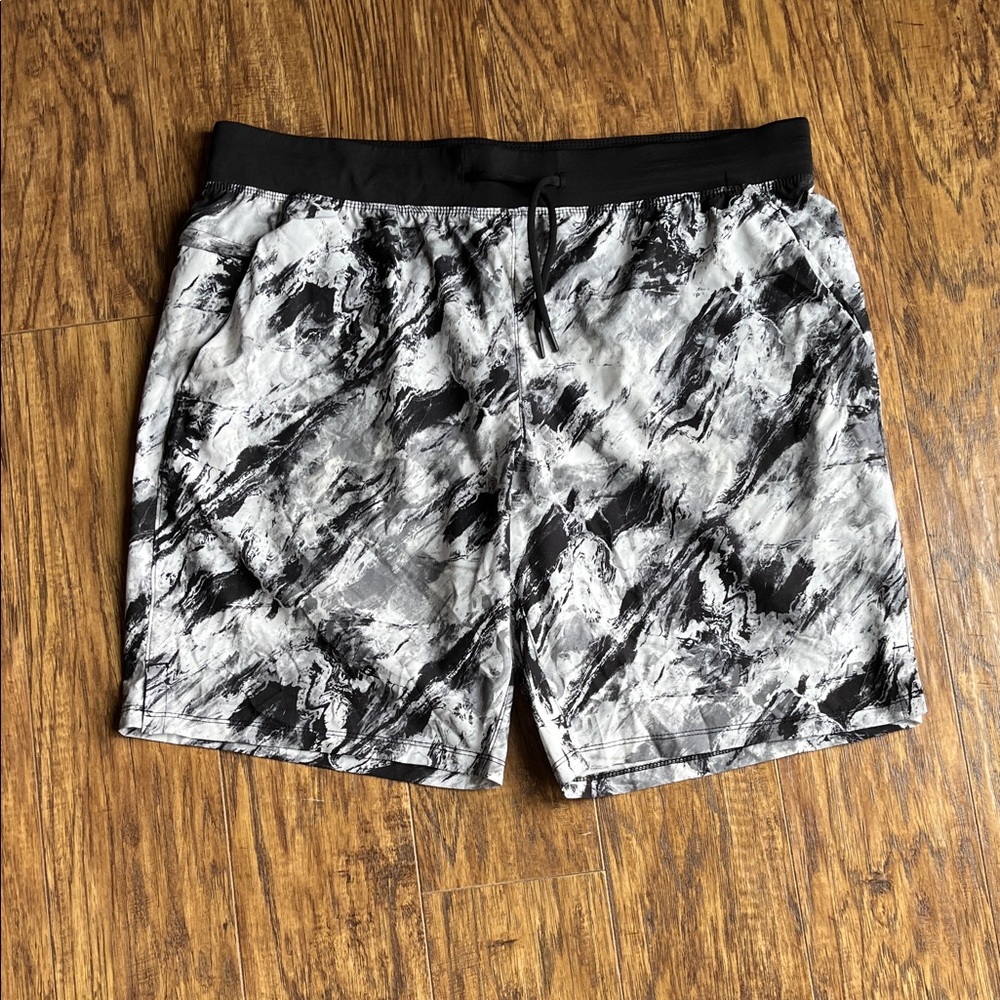 Russell Marble-Print Athletic Shorts in Black & White